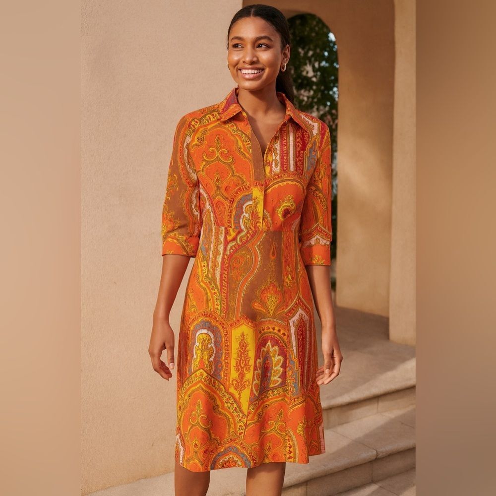 J McLaughlin Lord & Taylor Silk Wool Paisley Shirt Dress Size 8